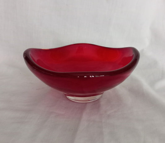 Mid Century Whitefriars Ruby Red Cased Glass Bowl By Geoffrey Baxter
