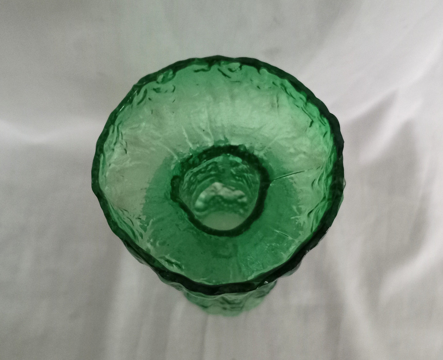 Mid Century Japanese Green Bark Textured Glass Vase Or Candle Holder