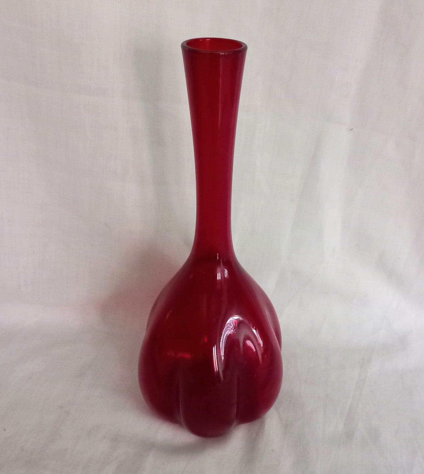 Mid Century Elme Glasbruk Red Glass Melon Vase By Arthur Percy