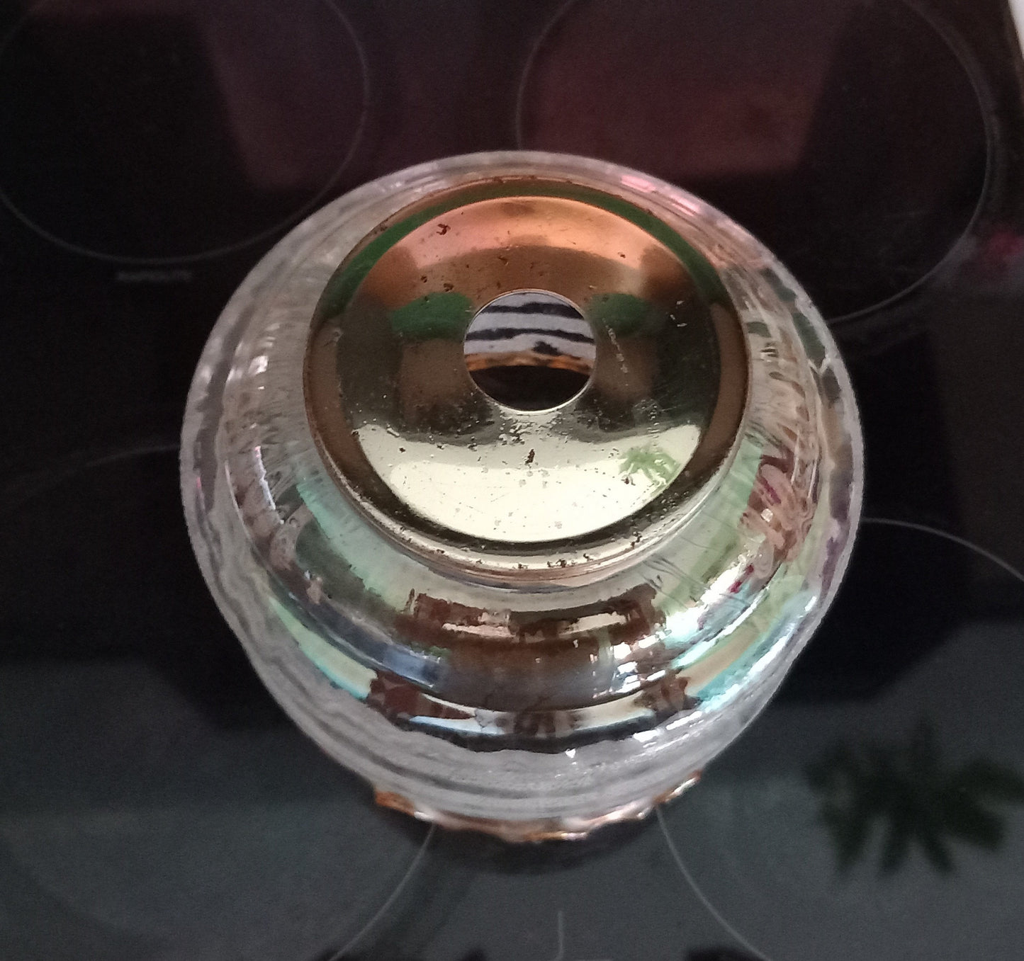 1970s Frosted Stripe & Gold Lustre Glass Pendant Light Shade 6.75"