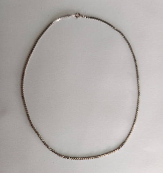 1980s Silvertone decorative flat snake chain necklace 17"