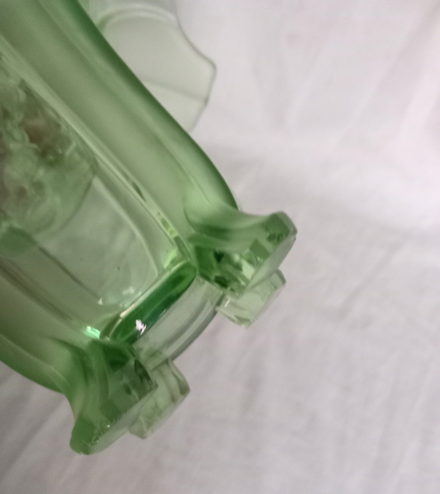 Art Deco Green Pressed Glass Trumpet Vase With Flower Frog
