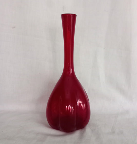 Mid Century Elme Glasbruk Red Glass Melon Vase By Arthur Percy