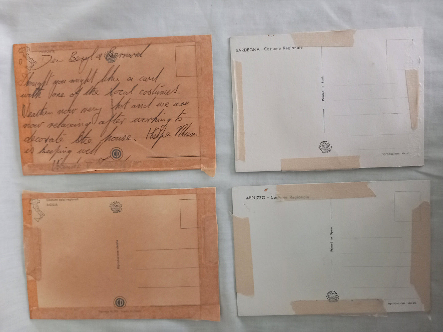6 Vintage Embroidered Postcards Showing Italian & Spanish Regional Costume Dress