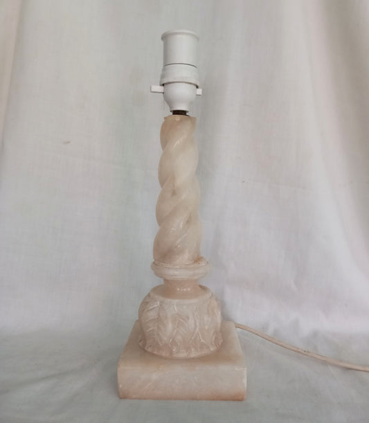 1970s White Barley Twist Carved Marble Table Lamp