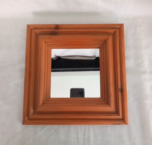 1990s real wood pine framed square small wall mirror 10.75"