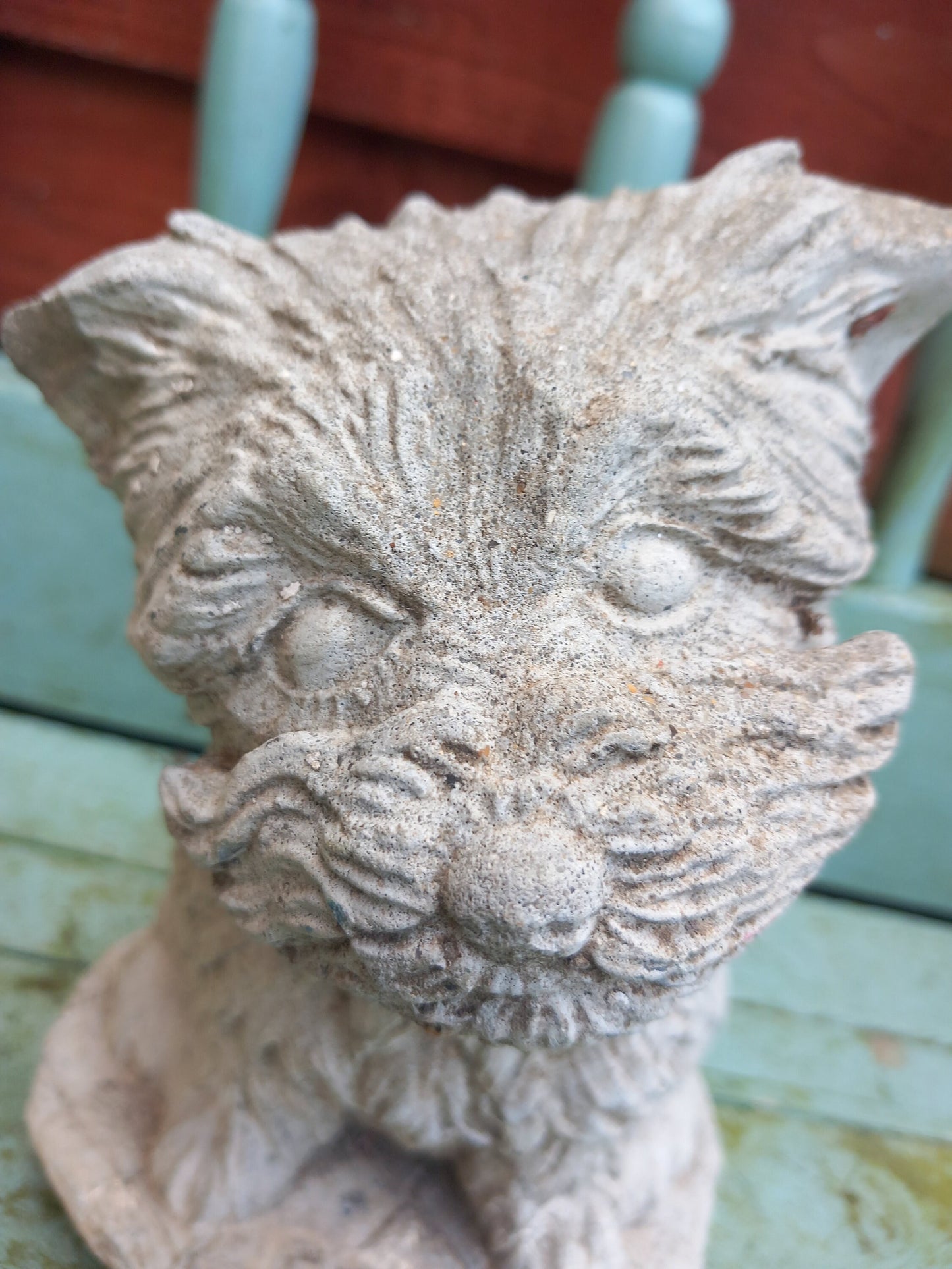 Vintage concrete garden statue of a terrier dog