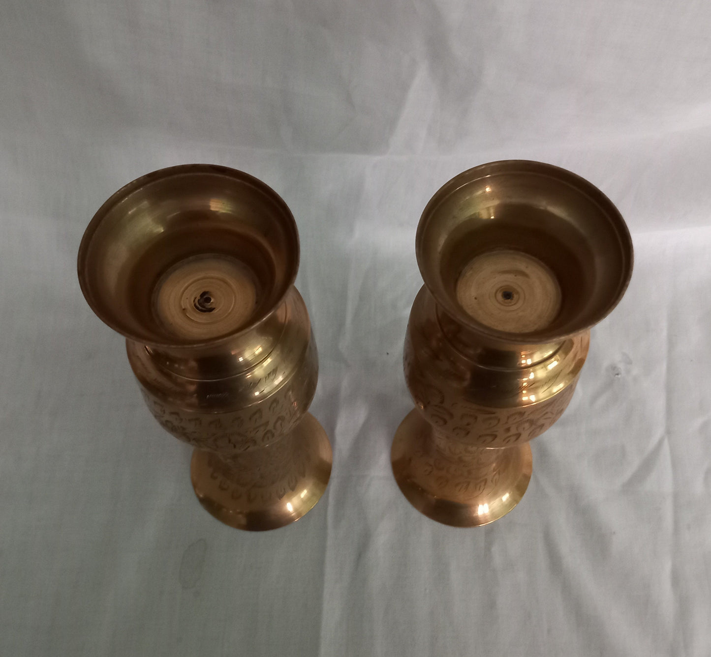 Pair Of Indian Engraved Brass Vases