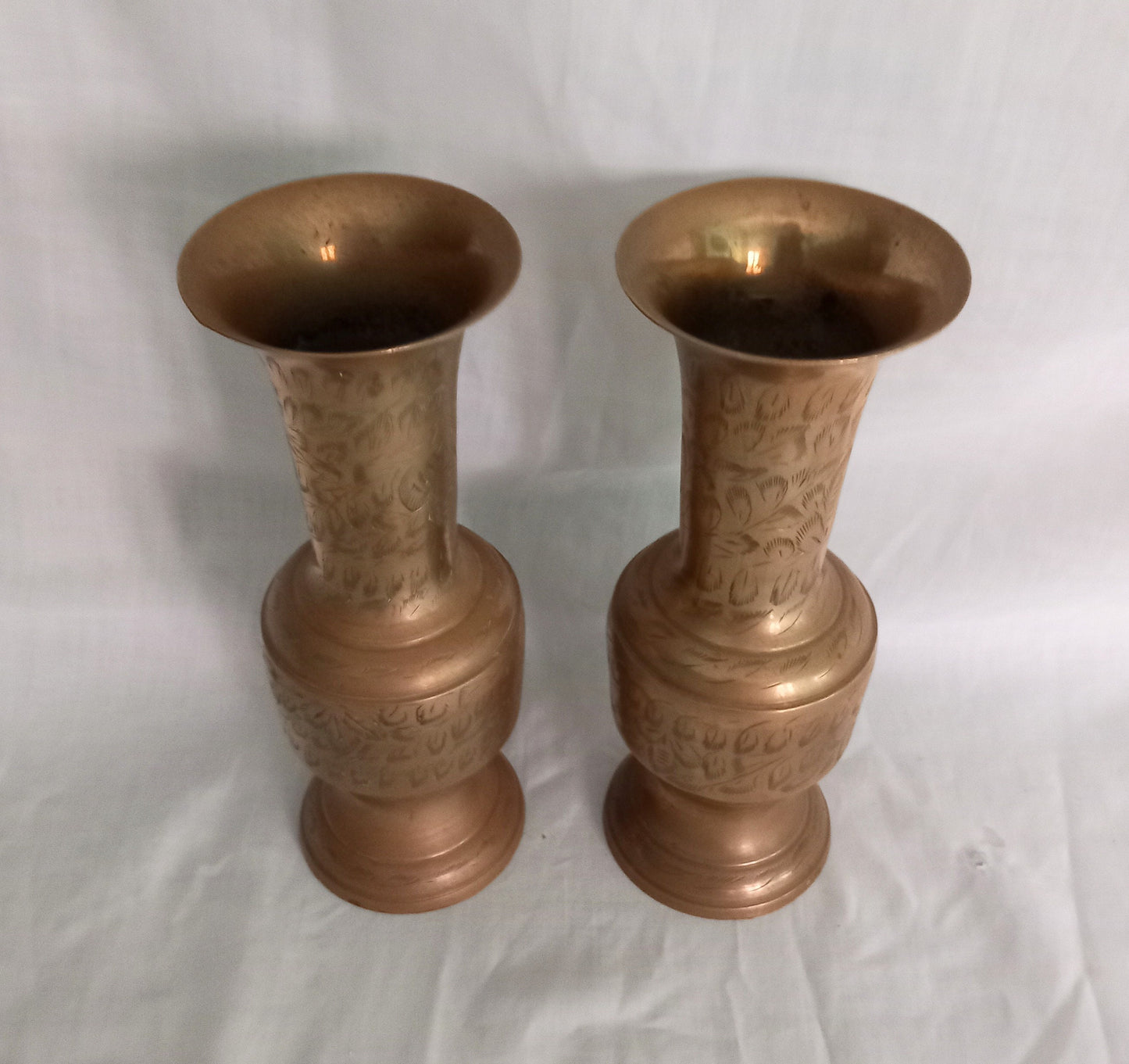 Pair Of Indian Engraved Brass Vases