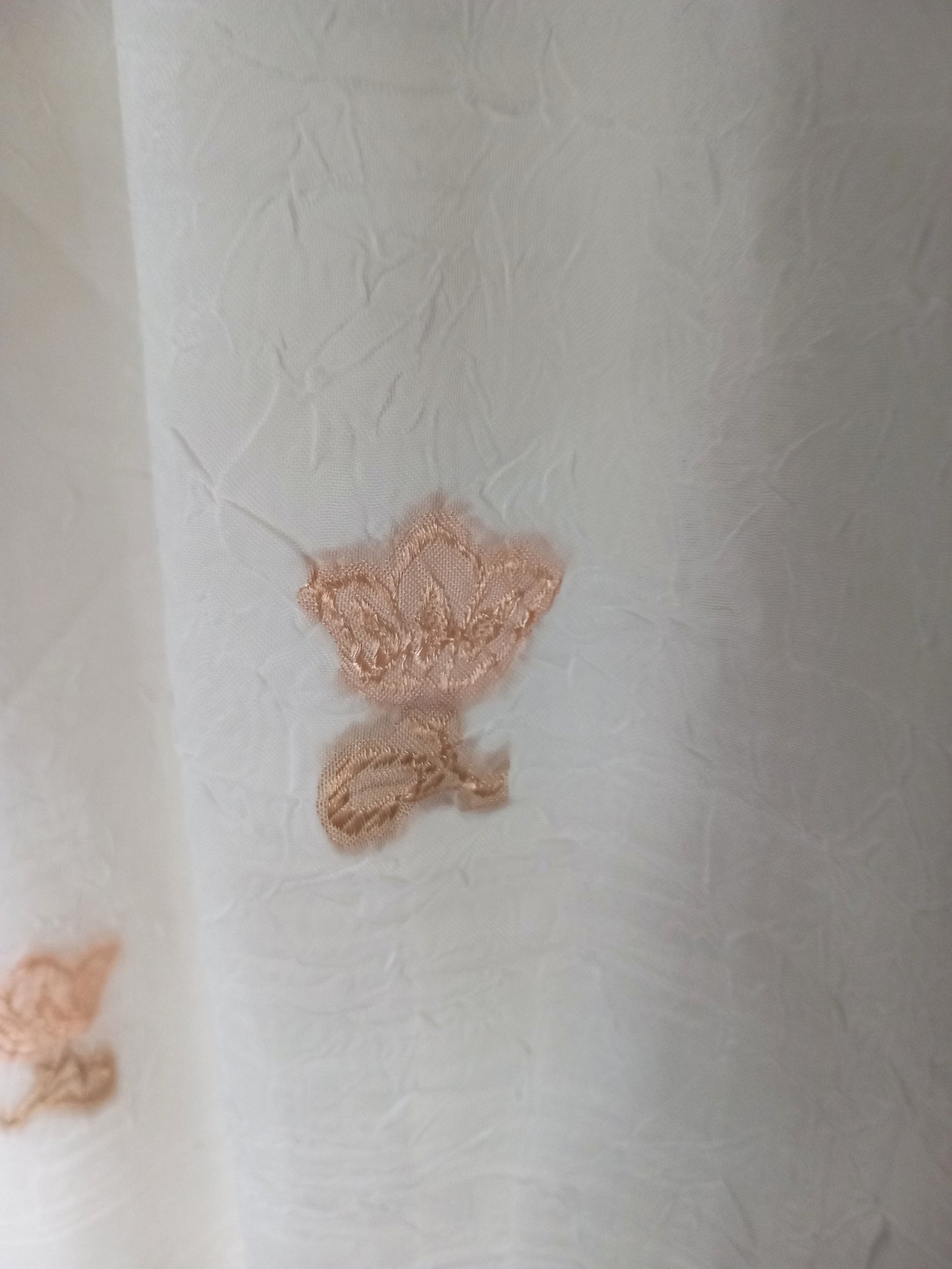Pair of White Chiffon & Orange Embroidered Flower Lined Curtains 53"