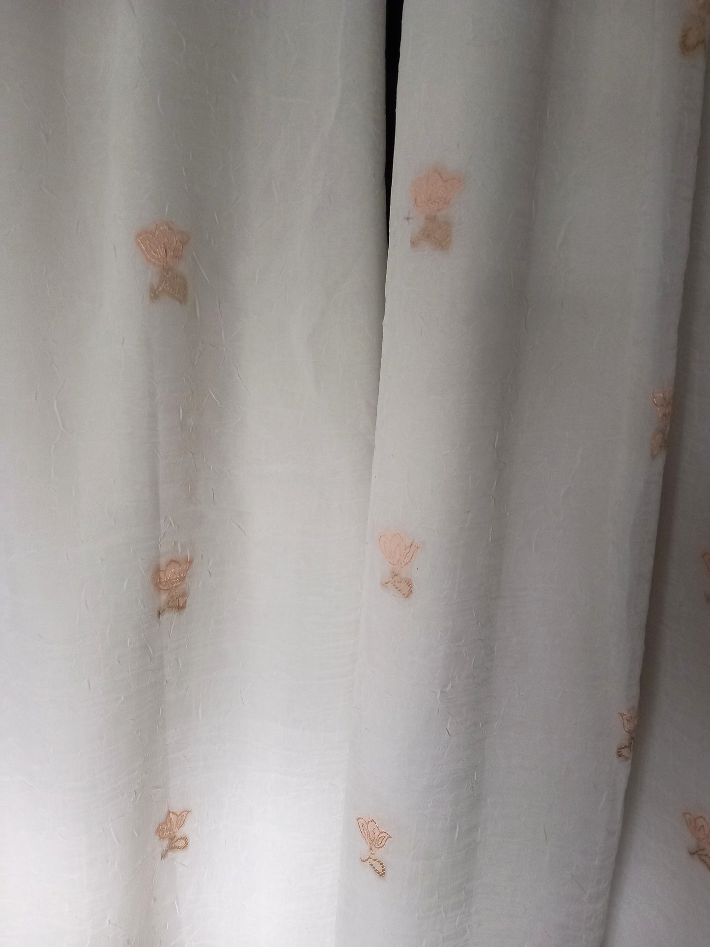 Pair of White Chiffon & Orange Embroidered Flower Lined Curtains 53"
