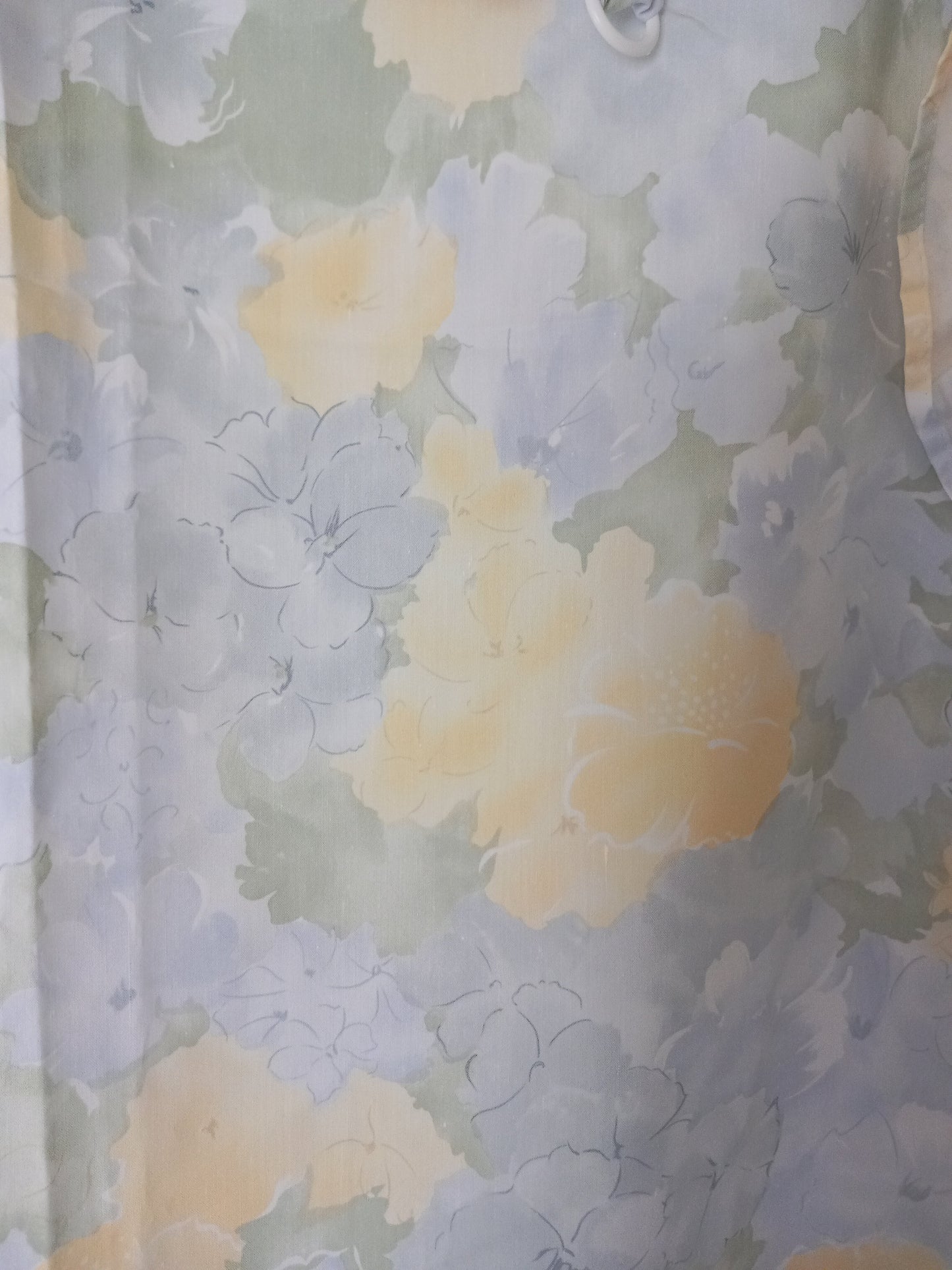 1980s pair of blue & yellow flower pattern curtains 54" with frilled edge