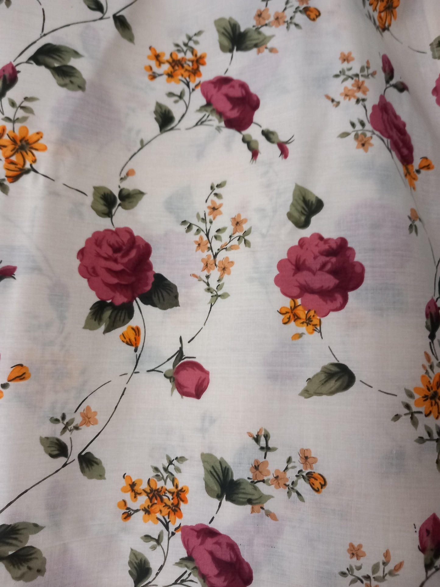 Pair of Vintage Dark Red Floral Curtains 69"