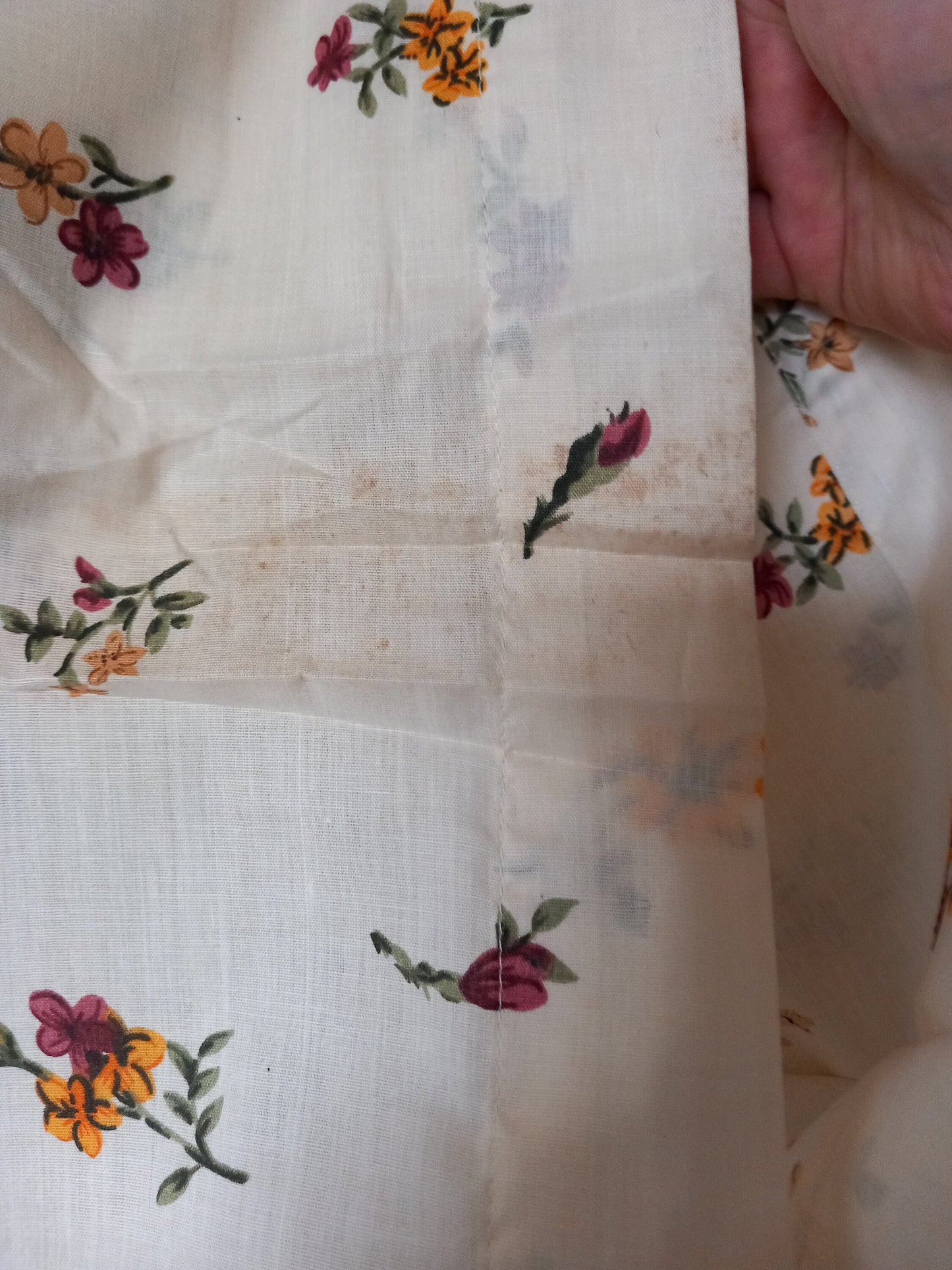 Pair of Vintage Dark Red Floral Curtains 69"
