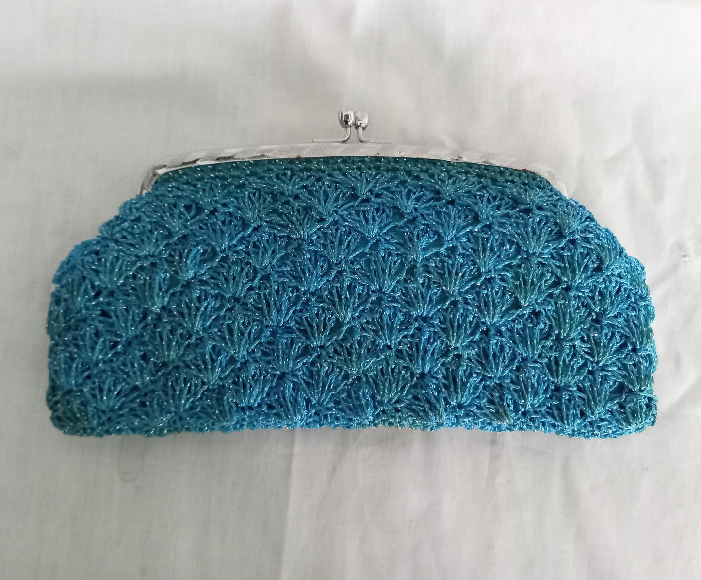 1960s Blue & Silver Textured Clutch Evening Bag