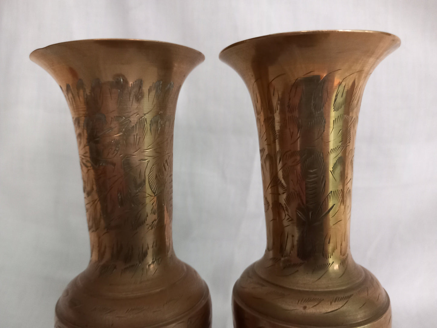 Pair Of Indian Engraved Brass Vases