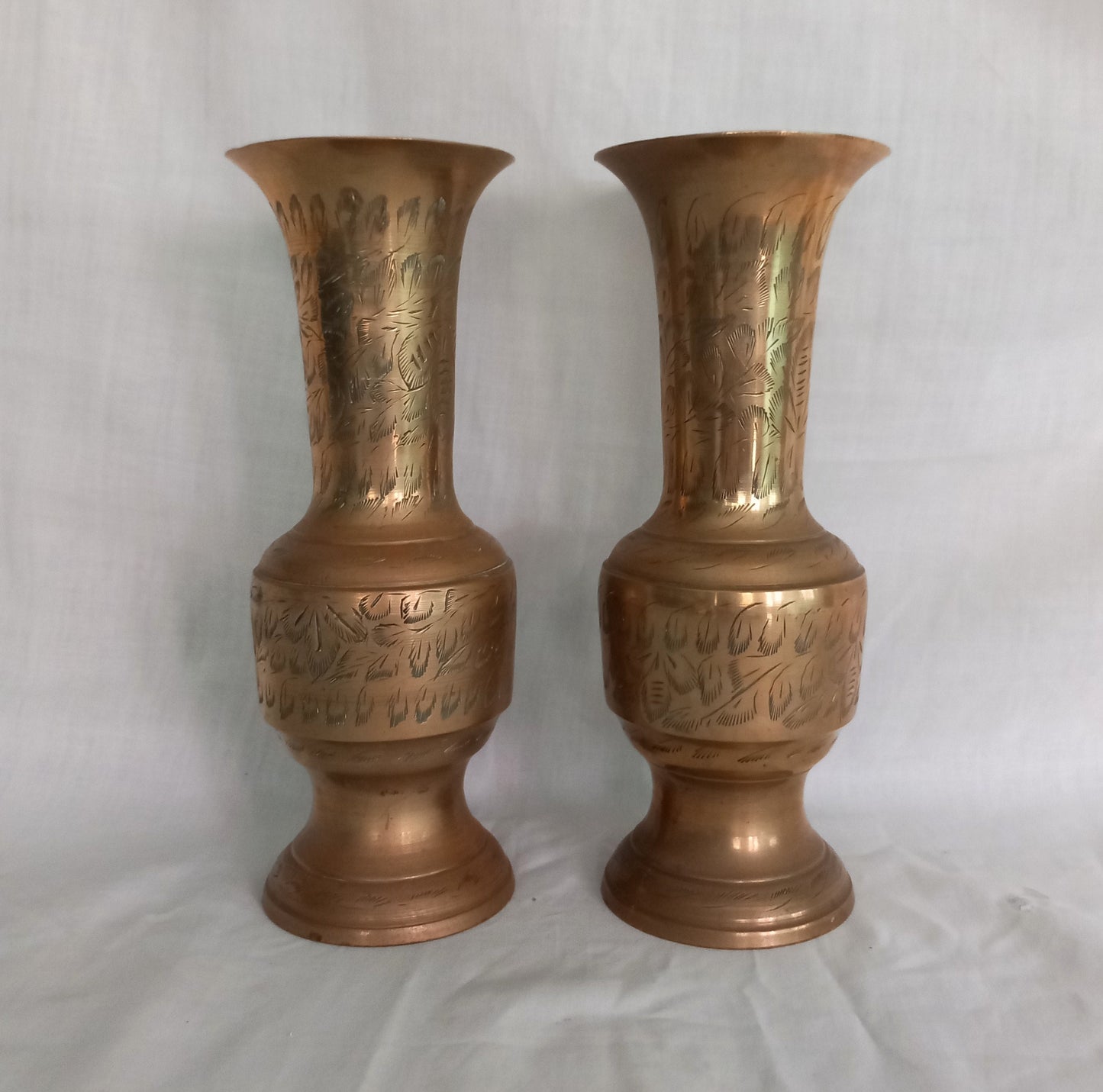 Pair Of Indian Engraved Brass Vases