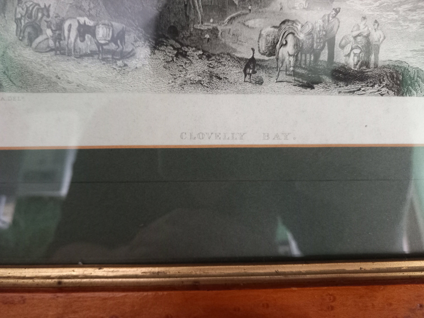 Framed Edwardian Print Engraving Of Turner Clovelly Bay In Wooden Frame