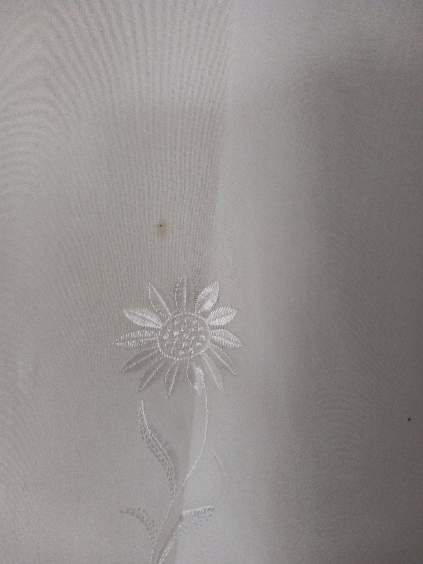 Pair of White Chiffon & Embroidered Flower Lined Curtains 52"