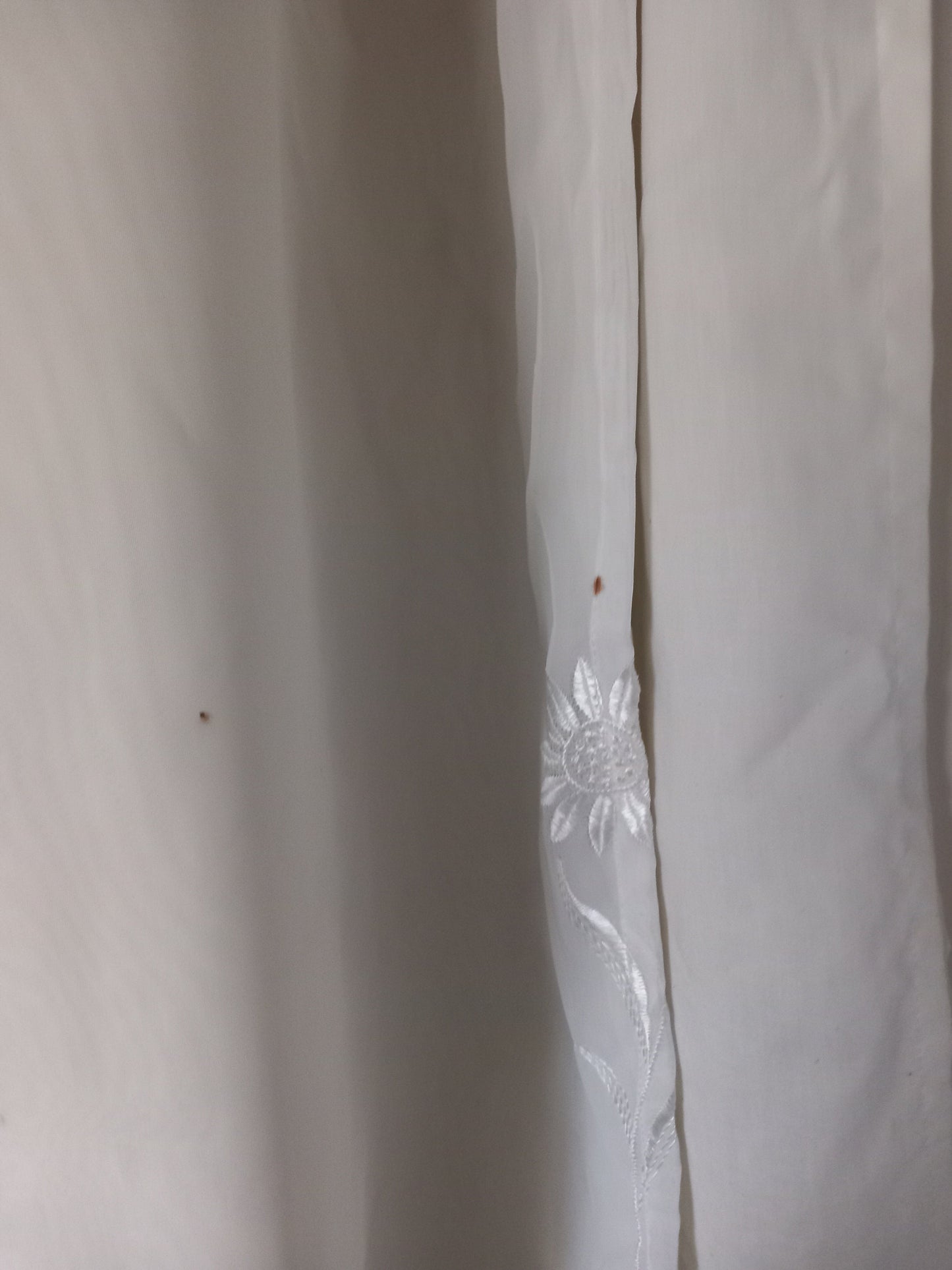 Pair of White Chiffon & Embroidered Flower Lined Curtains 52"