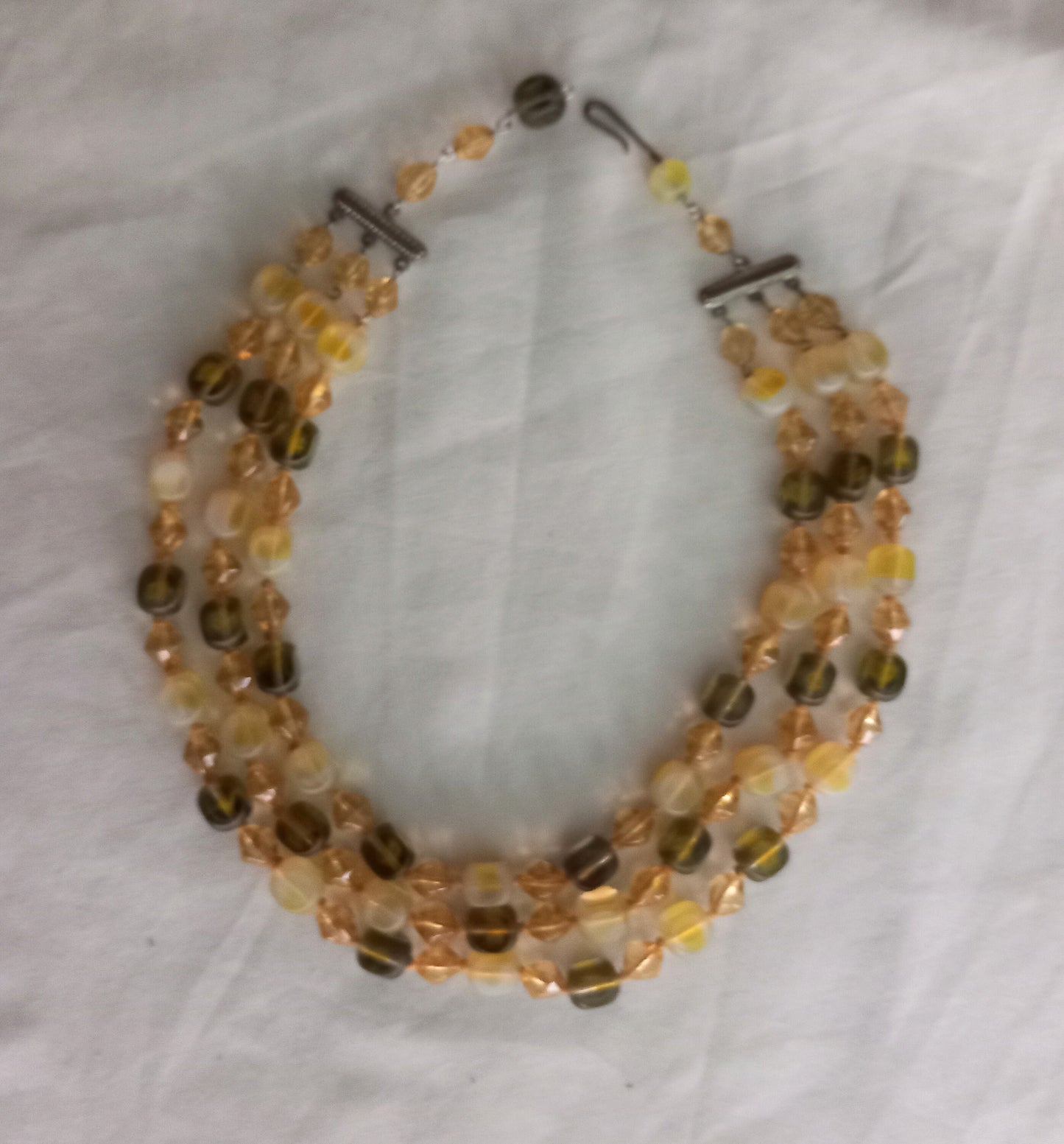 1960s triple strand yellow opal glass bead necklace