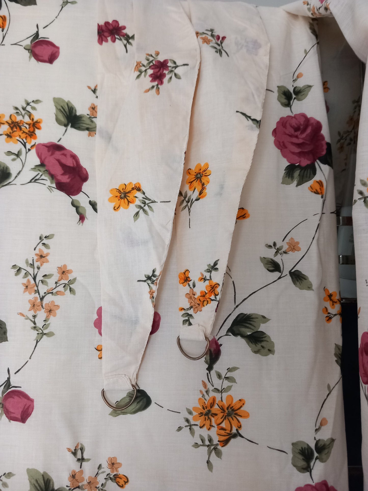 Pair of Vintage Dark Red Floral Curtains 69"
