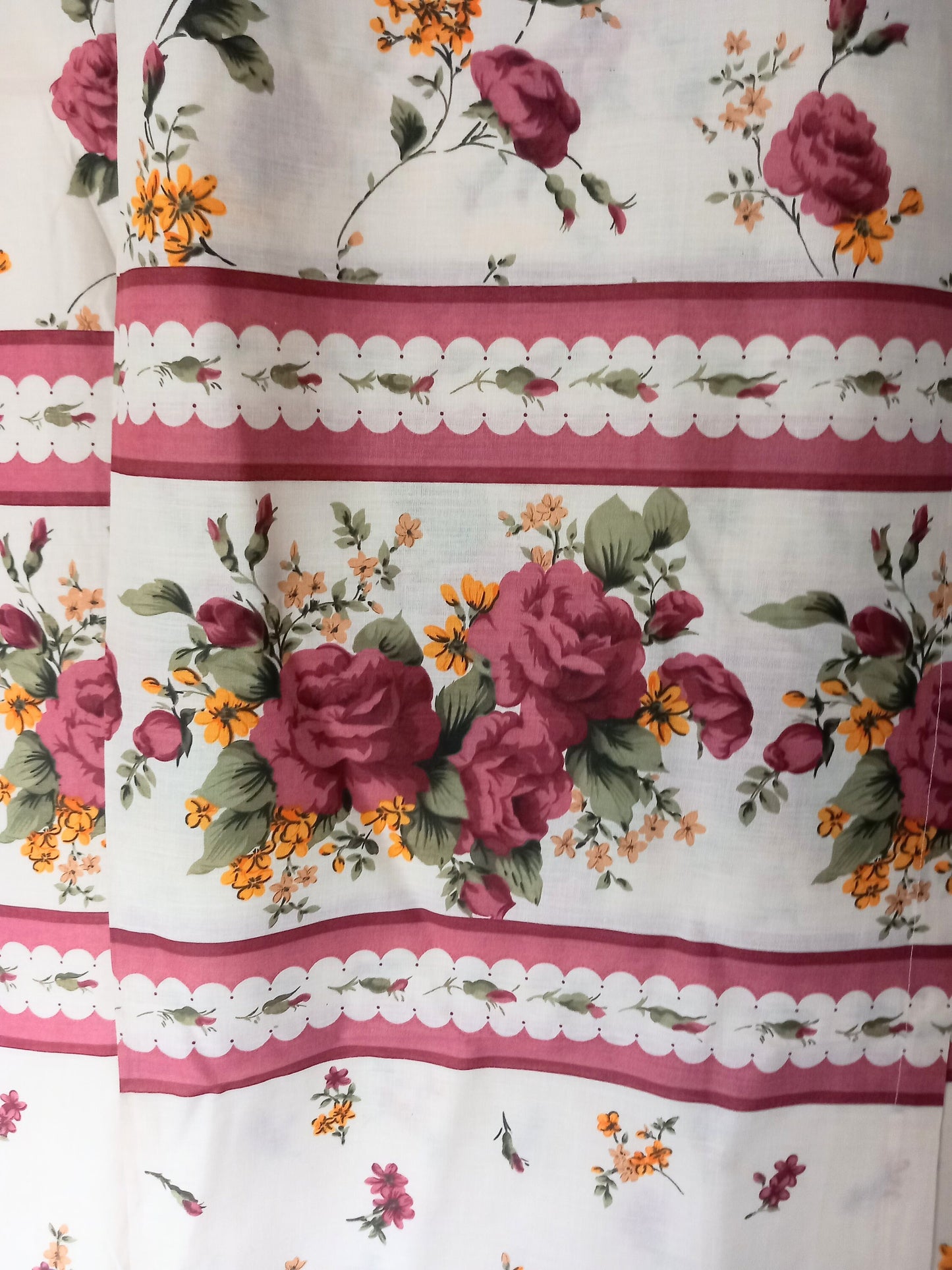 Pair of Vintage Dark Red Floral Curtains 69"