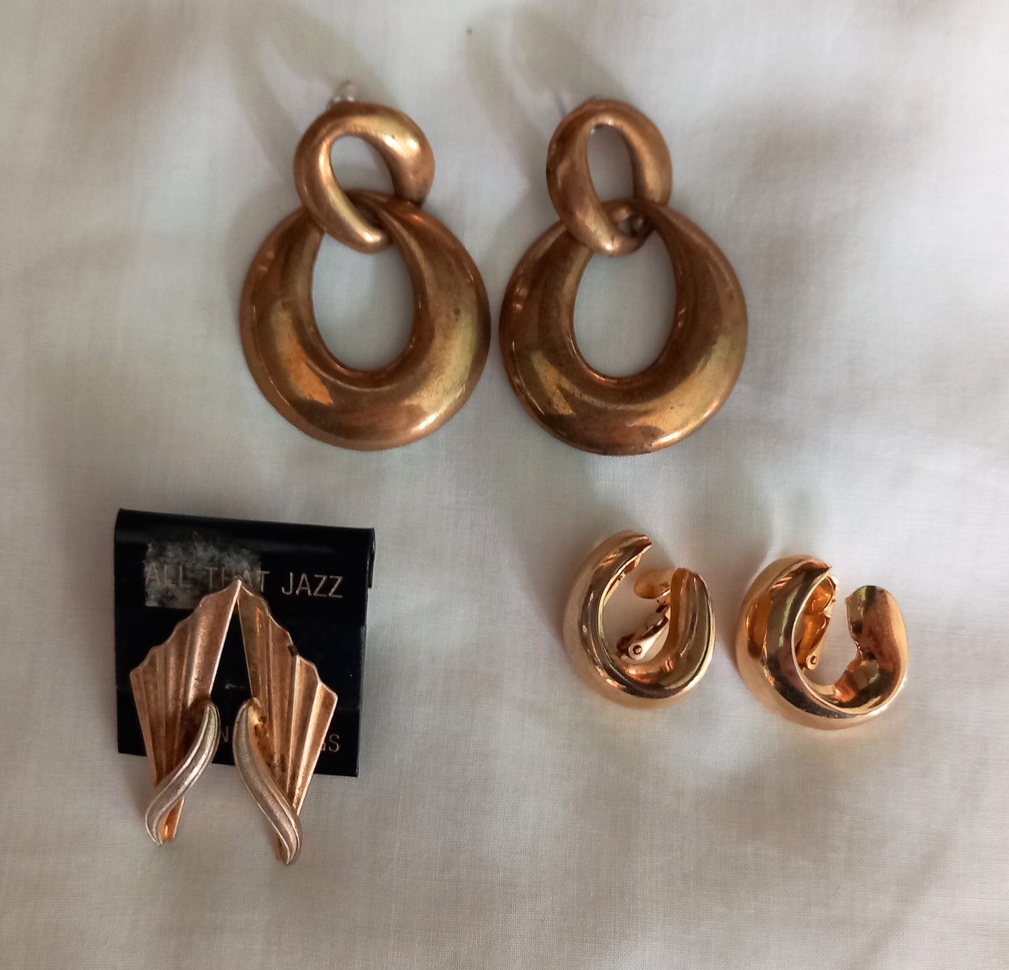 3 Pairs 1980s Gold Plated Earrings