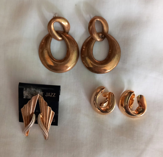 3 Pairs 1980s Gold Plated Earrings