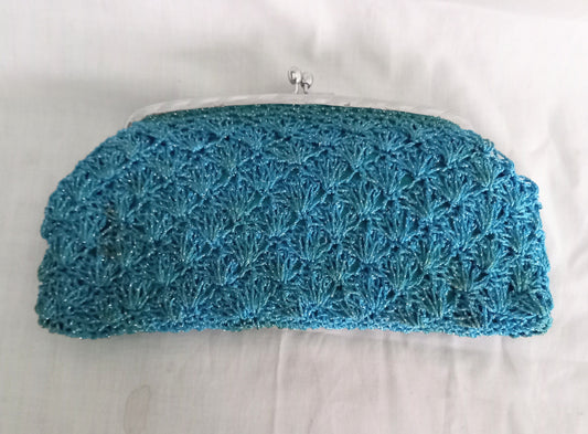1960s Blue & Silver Textured Clutch Evening Bag