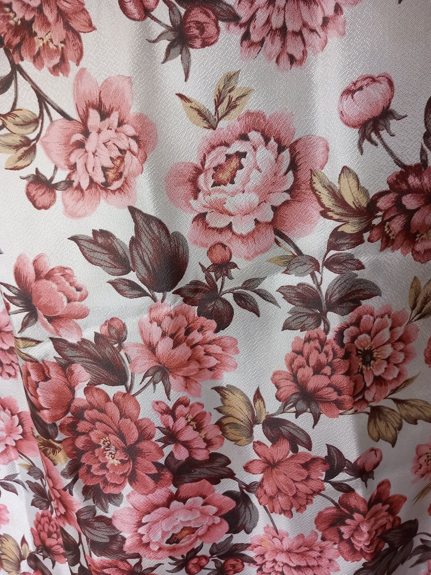 Vintage Mid Century 1970s pair of pink satinised Flower curtains 84" long