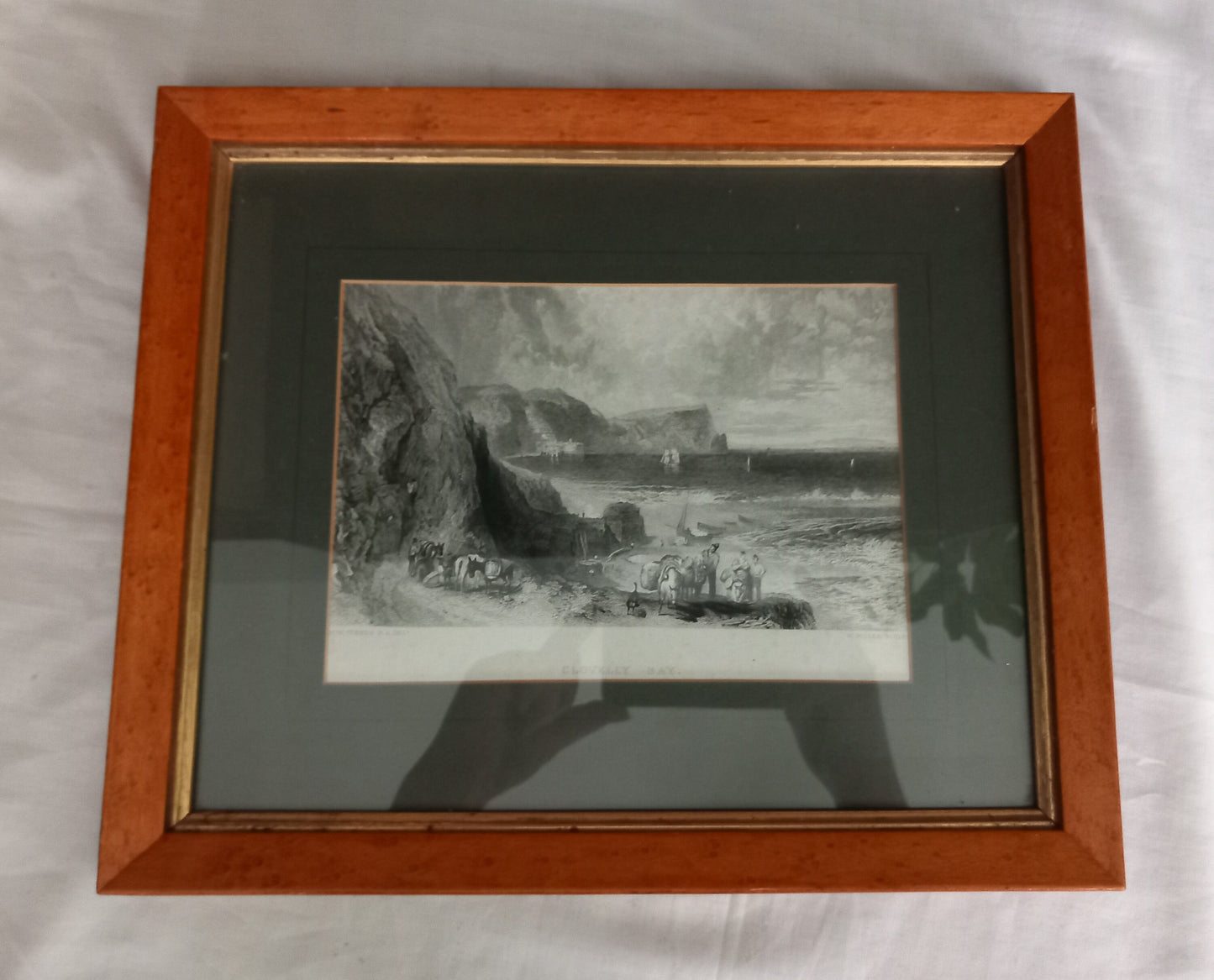 Framed Edwardian Print Engraving Of Turner Clovelly Bay In Wooden Frame