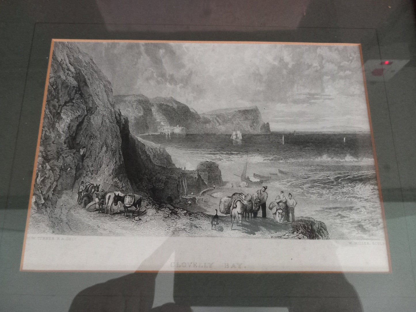 Framed Edwardian Print Engraving Of Turner Clovelly Bay In Wooden Frame
