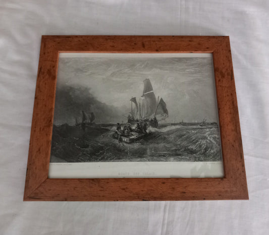 Framed Edwardian Print Engraving Of Turner Boats Off Calais