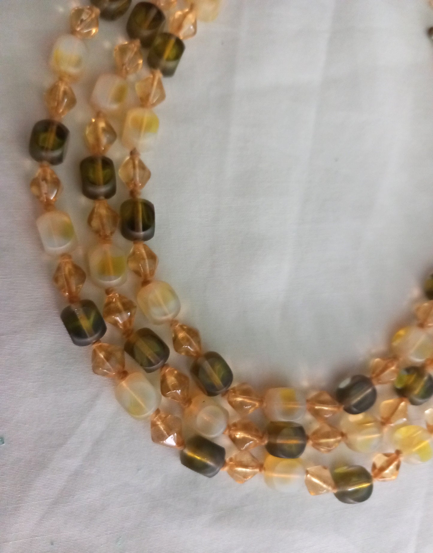 1960s triple strand yellow opal glass bead necklace