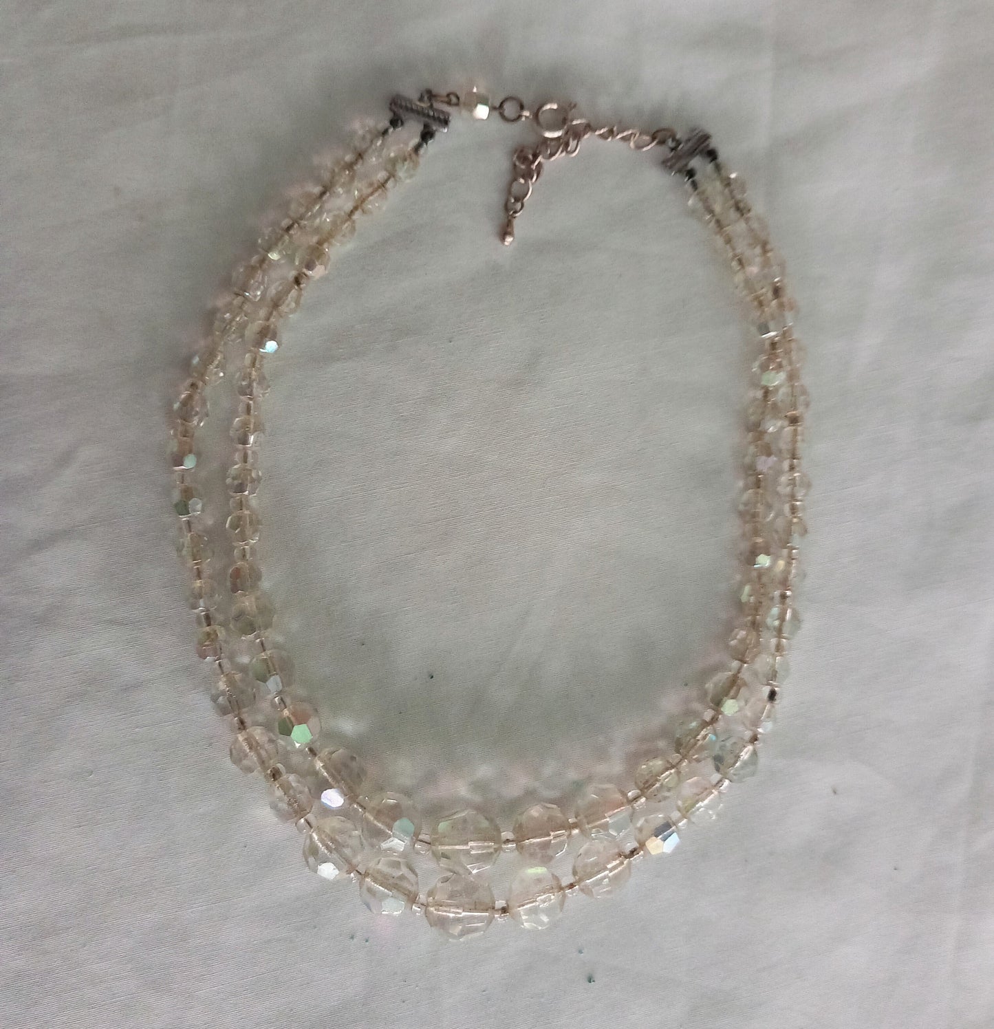 1950s 2 strand aurora borealis faceted crystal glass bead necklace