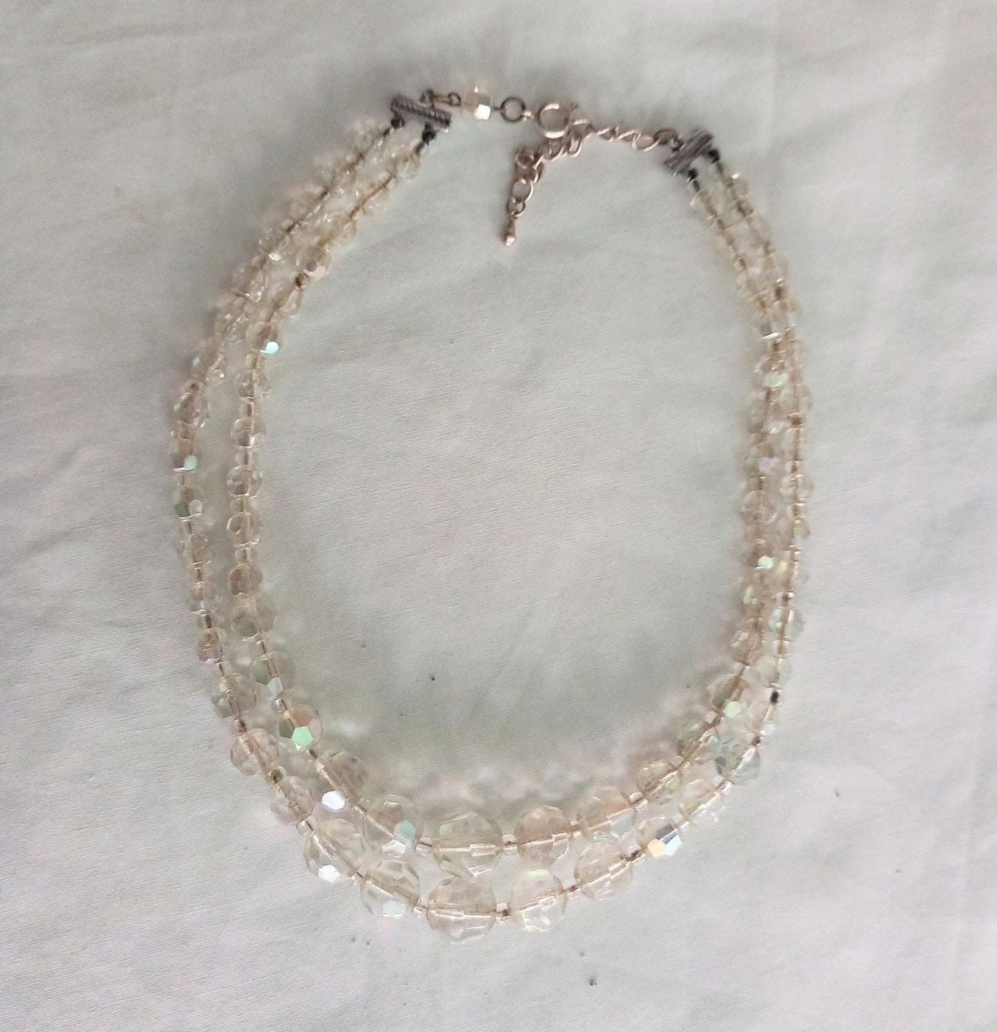 1950s 2 strand aurora borealis faceted crystal glass bead necklace