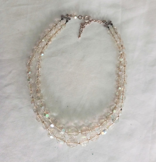 1950s 2 strand aurora borealis faceted crystal glass bead necklace
