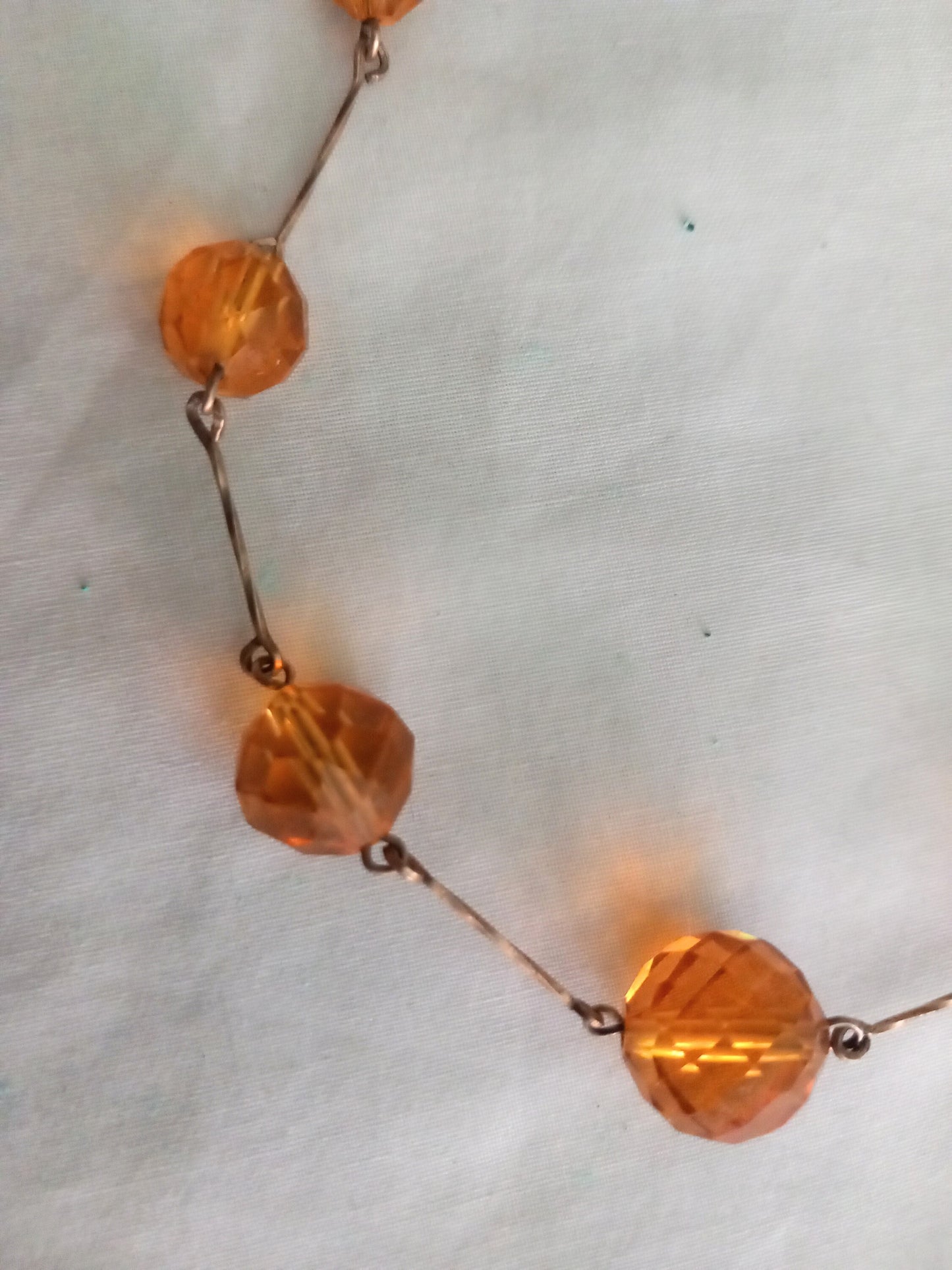 Art Deco orange faceted crystal glass bead & chain necklace