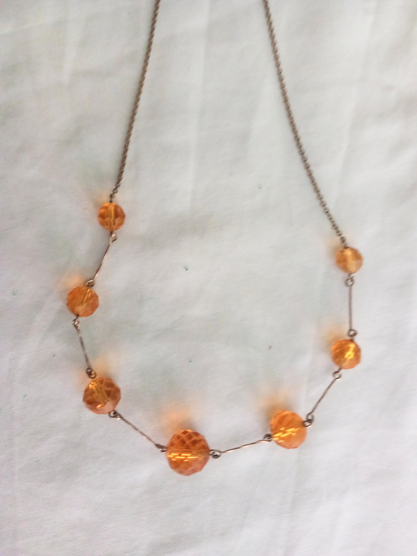 Art Deco orange faceted crystal glass bead & chain necklace