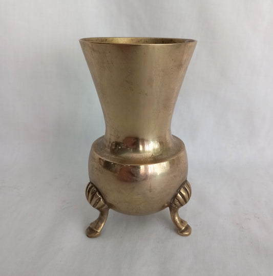 Vintage Hoof Footed Brass Vase 4.75" Metal Gold