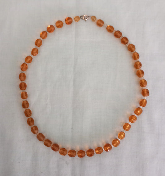 C1940s orange faceted crystal glass bead necklace