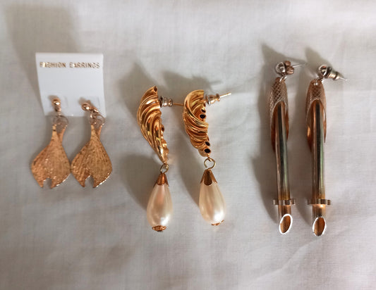 3 Pairs 1980s Gold Plated Dangly Earrings