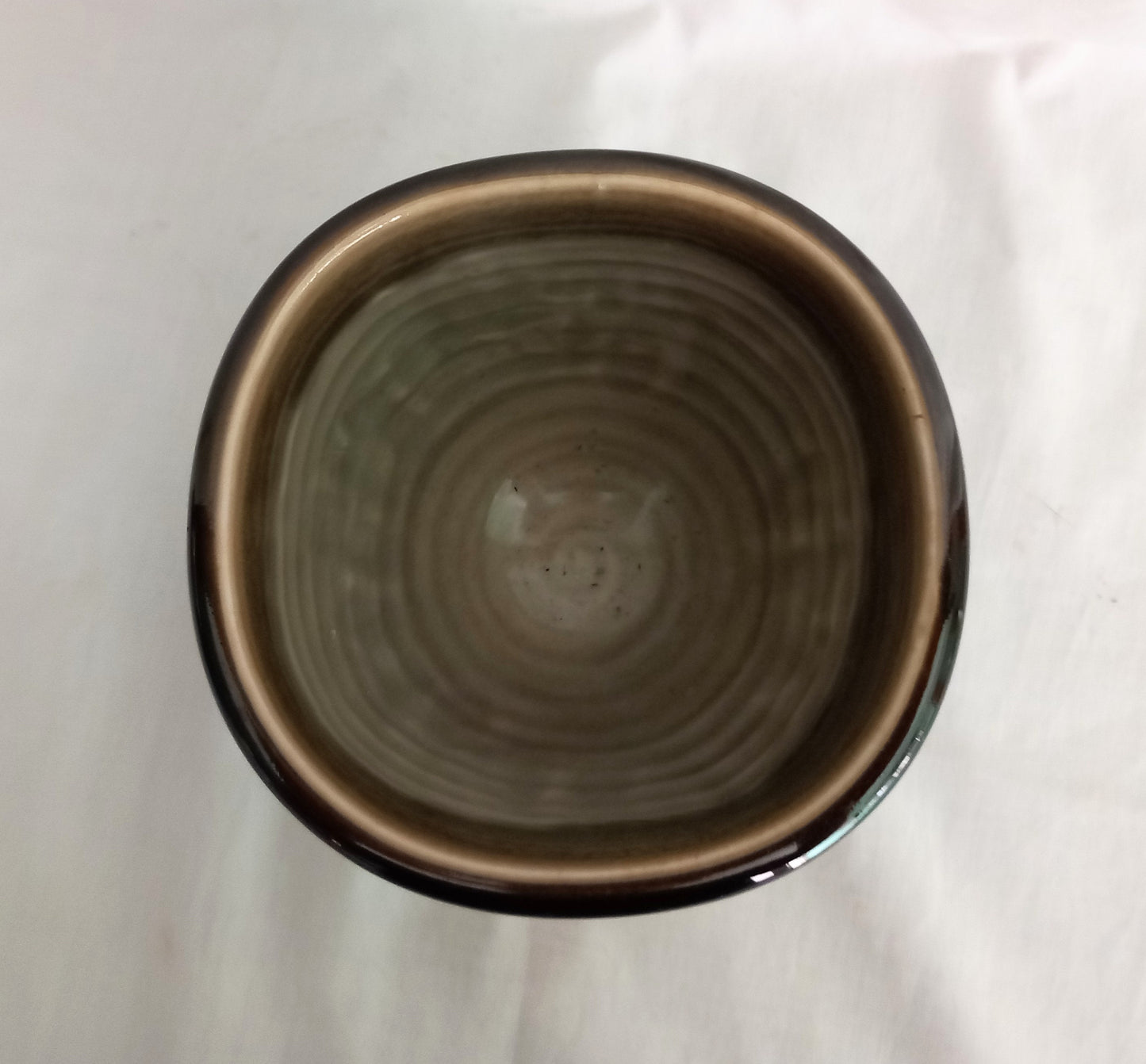 Studio pottery hand made bowl with fern design and green & brown glaze