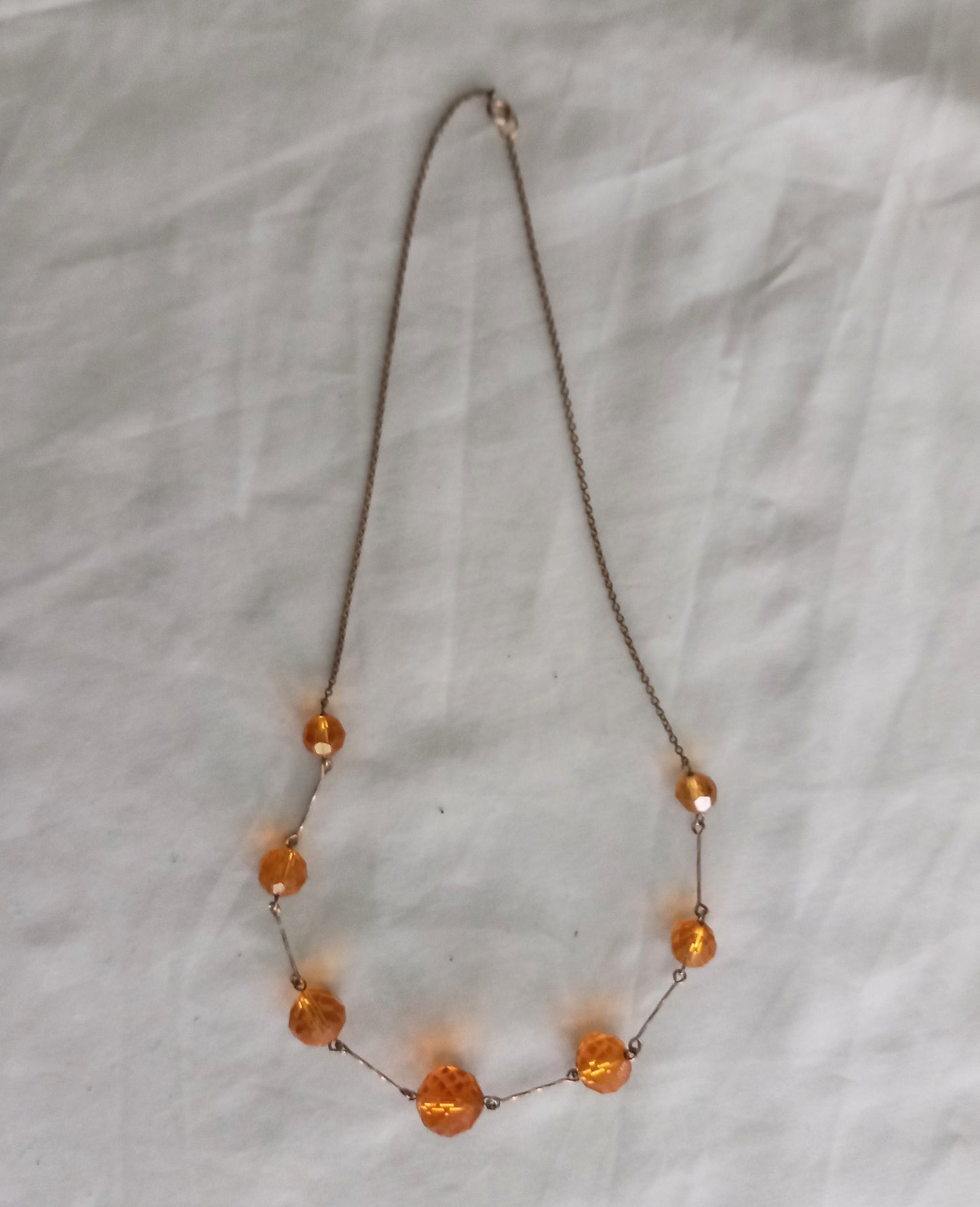 Art Deco orange faceted crystal glass bead & chain necklace
