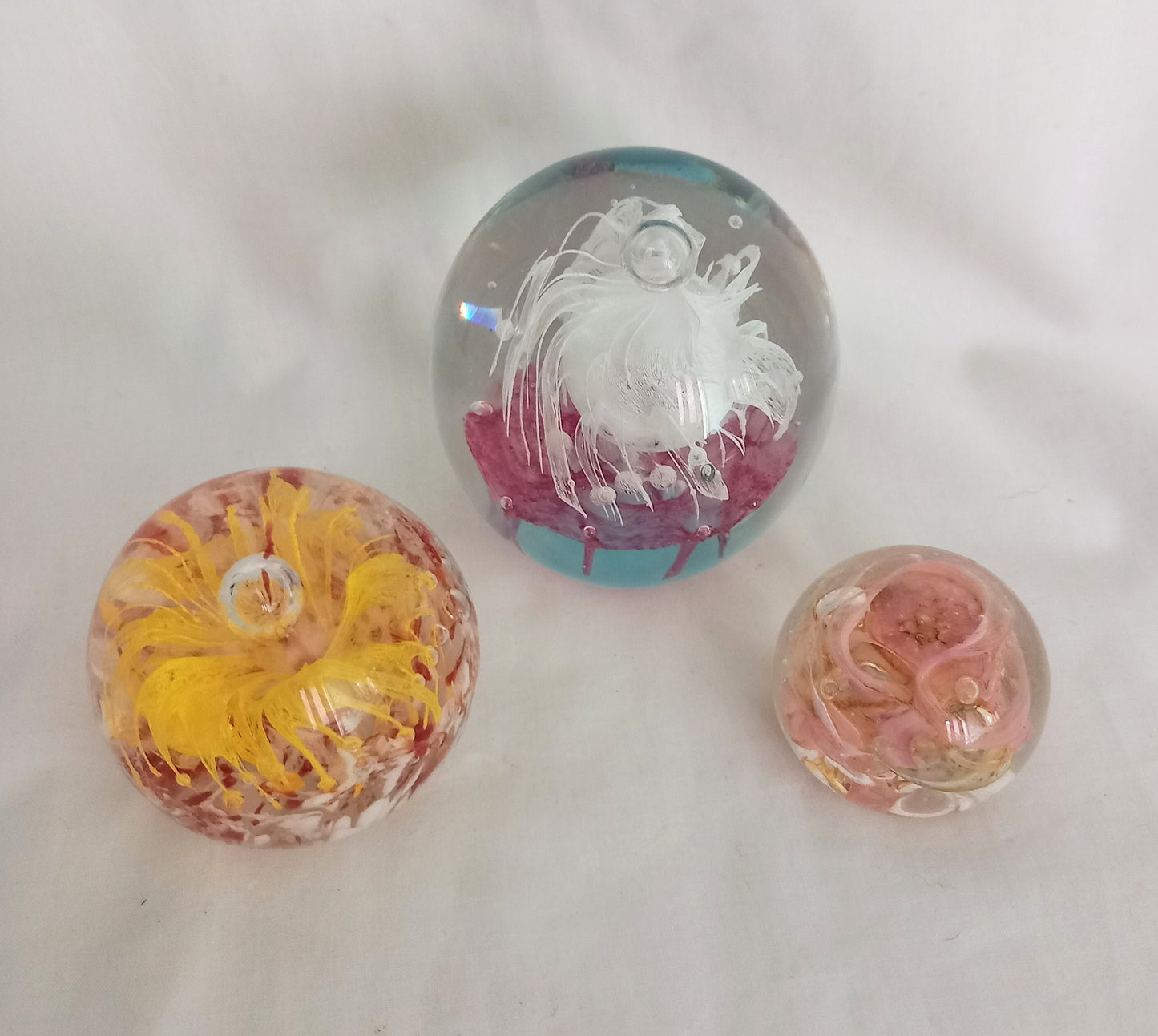3 Art Glass Paperweights With Swirl Pattern