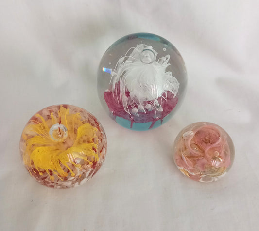 3 Art Glass Paperweights With Swirl Pattern