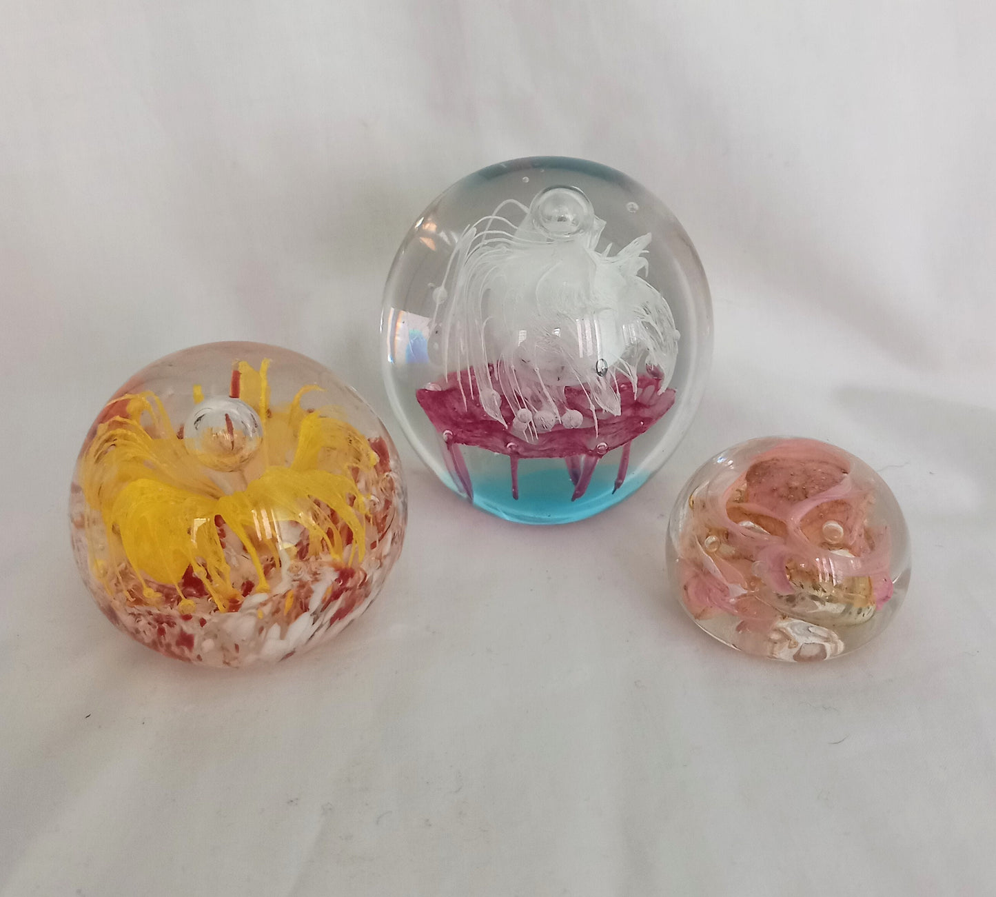 3 Art Glass Paperweights With Swirl Pattern