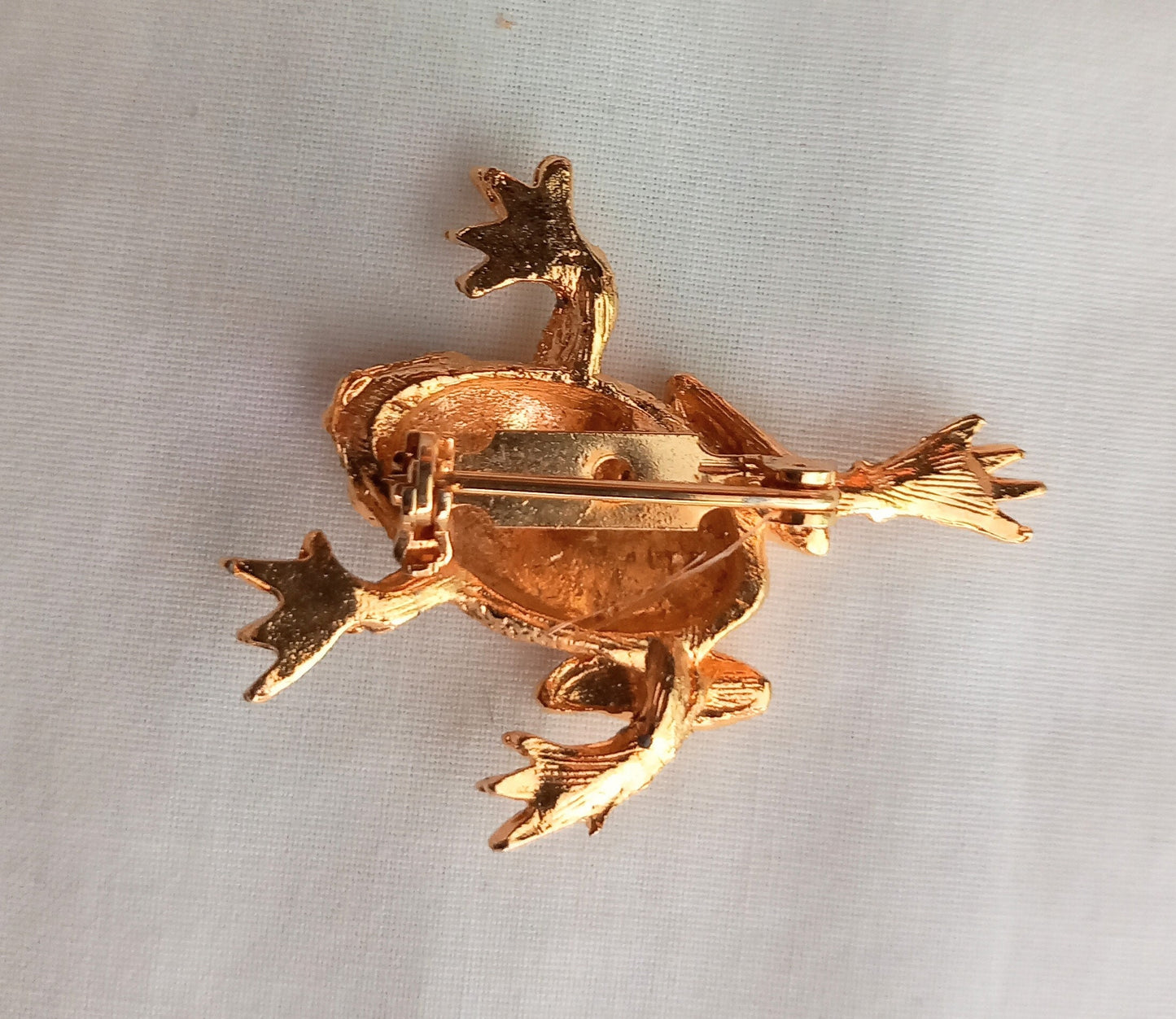 Vintage 1980s Goldtone & Clear Rhinestone Frog Brooch