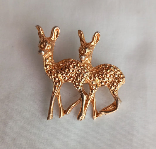 1950s goldtone marcasite style deer brooch
